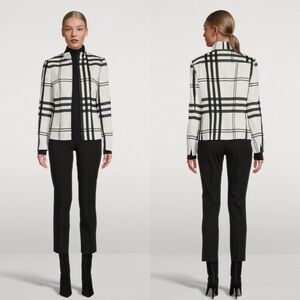 Akris Punto Plaid Jaquard Blazer Jacket Cream Black 10